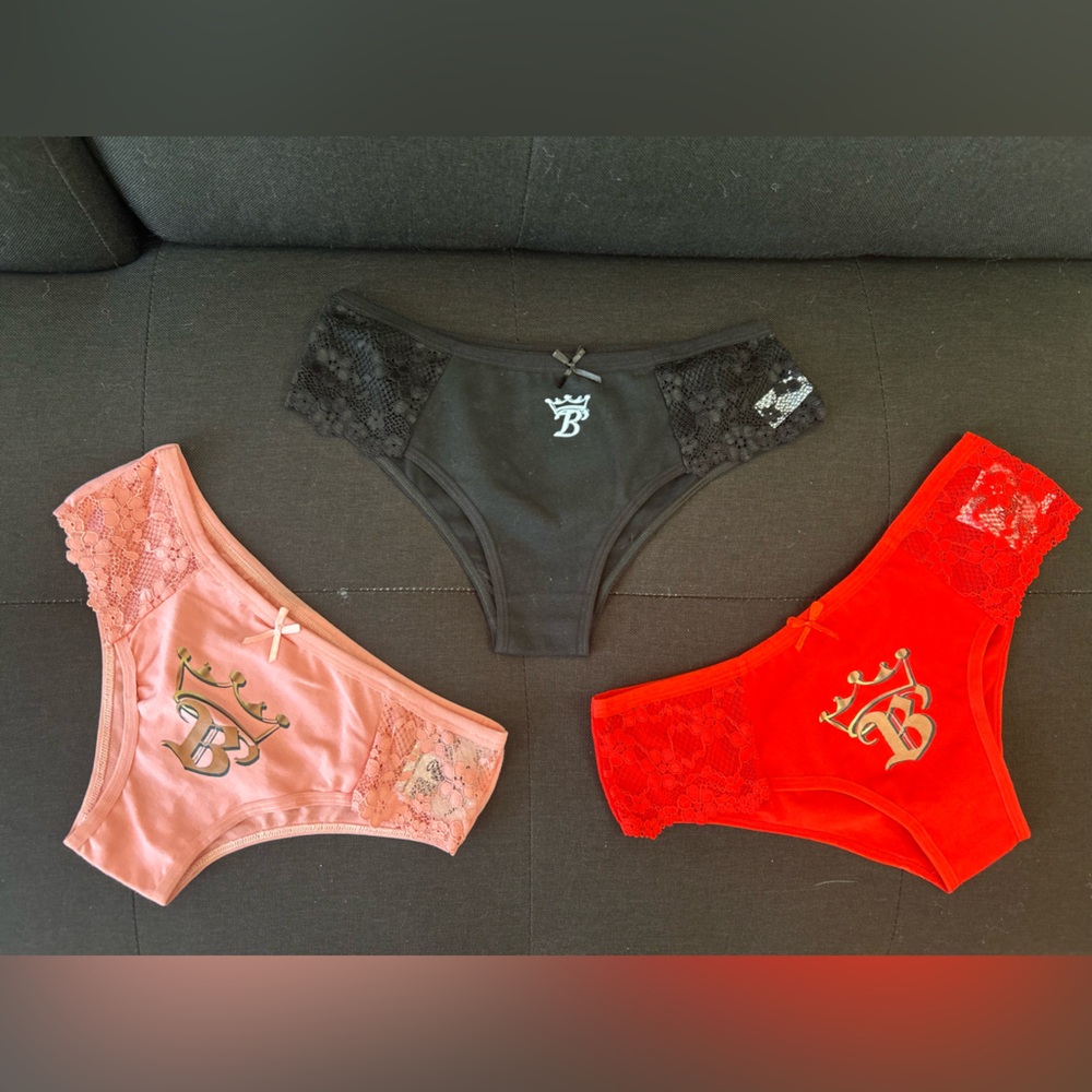 Stylish Lace Panty Set in Red, Pink, and Black